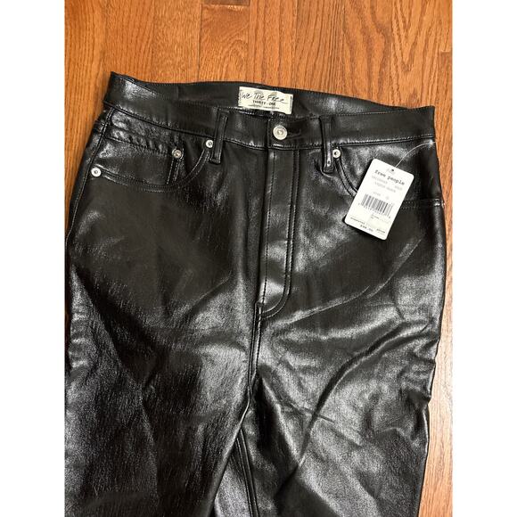 We The Free People Phoenix Coated Skinny Jeans Black 31 Button Fly Faux Leather - Picture 2 of 5